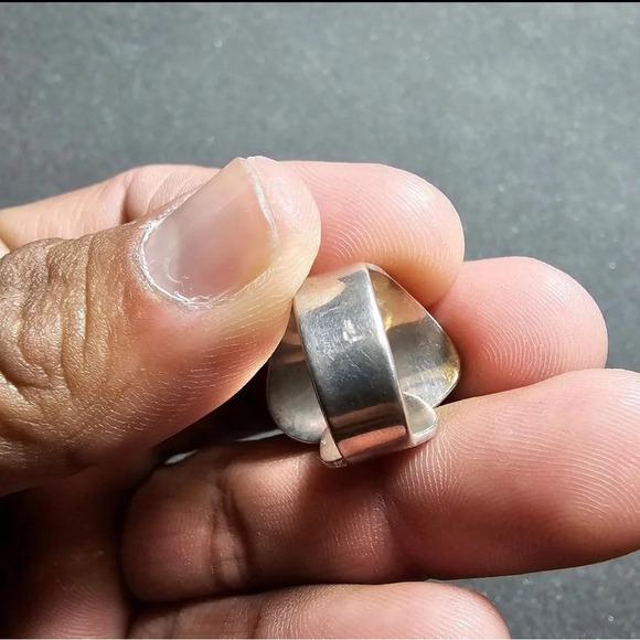 Taxco Mexico Sterling Silver 925 Pink Coral Statement Ring Size 5 Adjustable - Picture 7 of 9